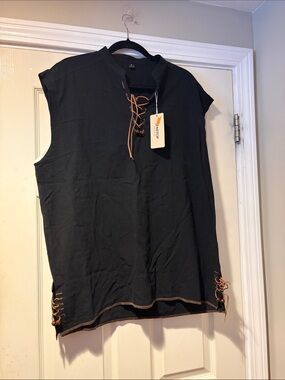 Men's Medevil Stule Sleeveless Lace-Up Tunic in Black XL
